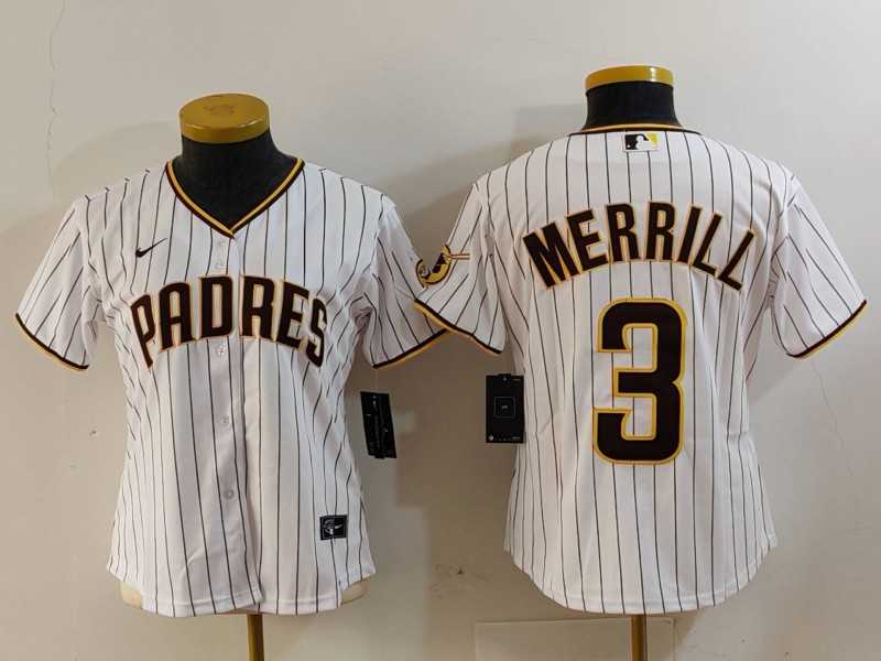 Women%27s San Diego Padres #3 Jackson Merrill White Cool Base Stitched Jersey